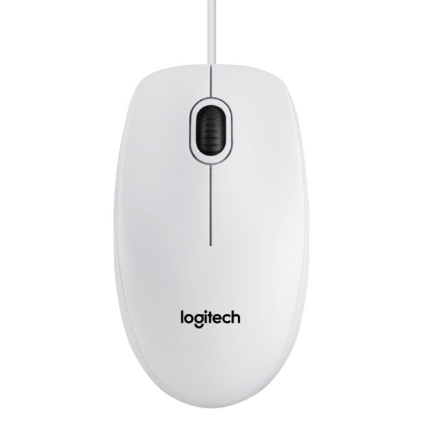Ratón Logitech B100 en color blanco. Un ratón con cable simple y confiable, ideal para el uso diario en el trabajo o en el hogar. Diseñado para brindar comodidad y precisión, ofrece un rendimiento óptico suave y una fácil navegación. El ratón Logitech B100 es una elección confiable y accesible para aquellos que buscan un dispositivo de apuntado básico y funcional.