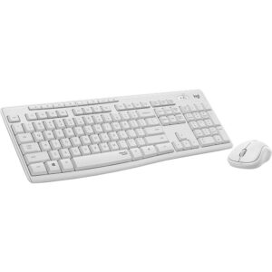 Teclado y ratón inalámbricos Logitech Silent Touch MK295 en color blanco. Un conjunto silencioso que ofrece una experiencia de escritura y navegación sin ruido. El teclado cuenta con teclas de pulsación suave y silenciosa, mientras que el ratón proporciona un desplazamiento suave y silencioso. Perfecto para entornos de trabajo tranquilos y personas que valoran la discreción acústica en su entorno de trabajo.