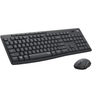 Teclado y ratón inalámbricos Logitech Silent Touch MK295 en color grafito. Un conjunto silencioso que ofrece una experiencia de escritura y navegación sin ruido. El teclado cuenta con teclas de pulsación suave y silenciosa, mientras que el ratón proporciona un desplazamiento suave y silencioso. Perfecto para entornos de trabajo tranquilos y personas que valoran la discreción acústica en su entorno de trabajo.