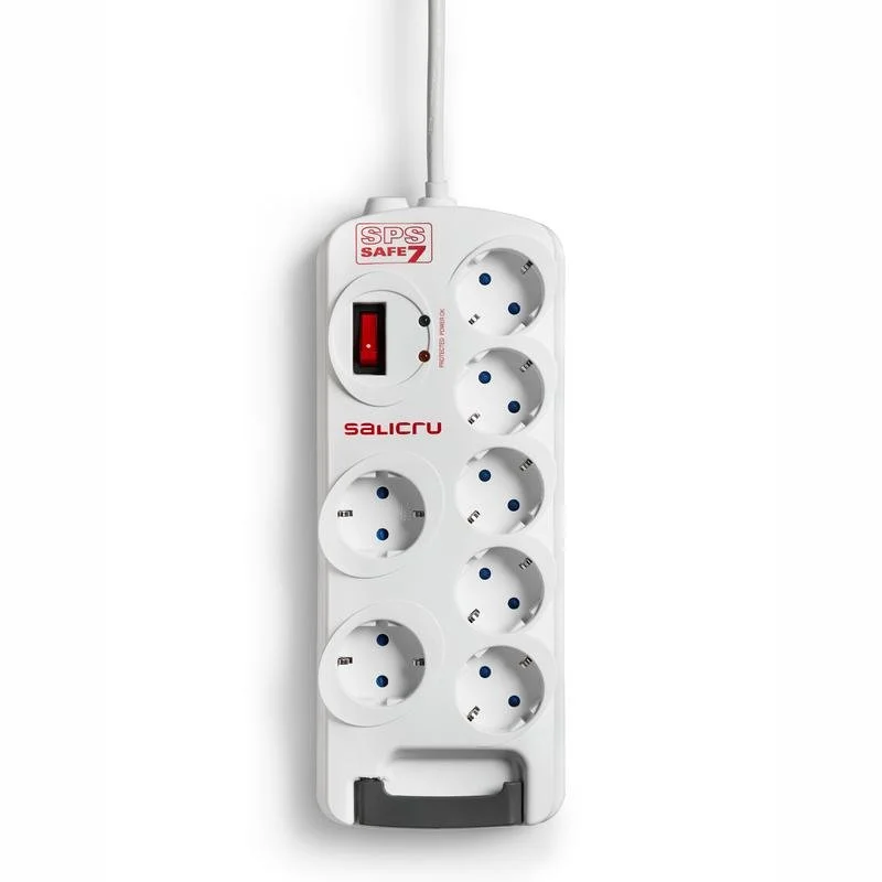 Regleta con interruptor Salicru SAFE 7, 7 Tomas de corriente, Cable 1.8m, Blanca - Imagen 2