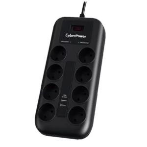 Regleta con Interruptor Cyberpower P0820SUD0-DE, 8 Tomas de corriente, 2 USB, Cable 1.8m, Negra