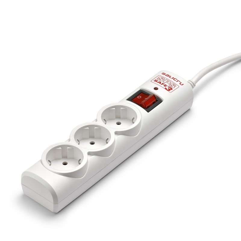 Regleta con interruptor Salicru SPS SAFE 3, 3 Tomas de corriente, Cable 1.5m, Blanca