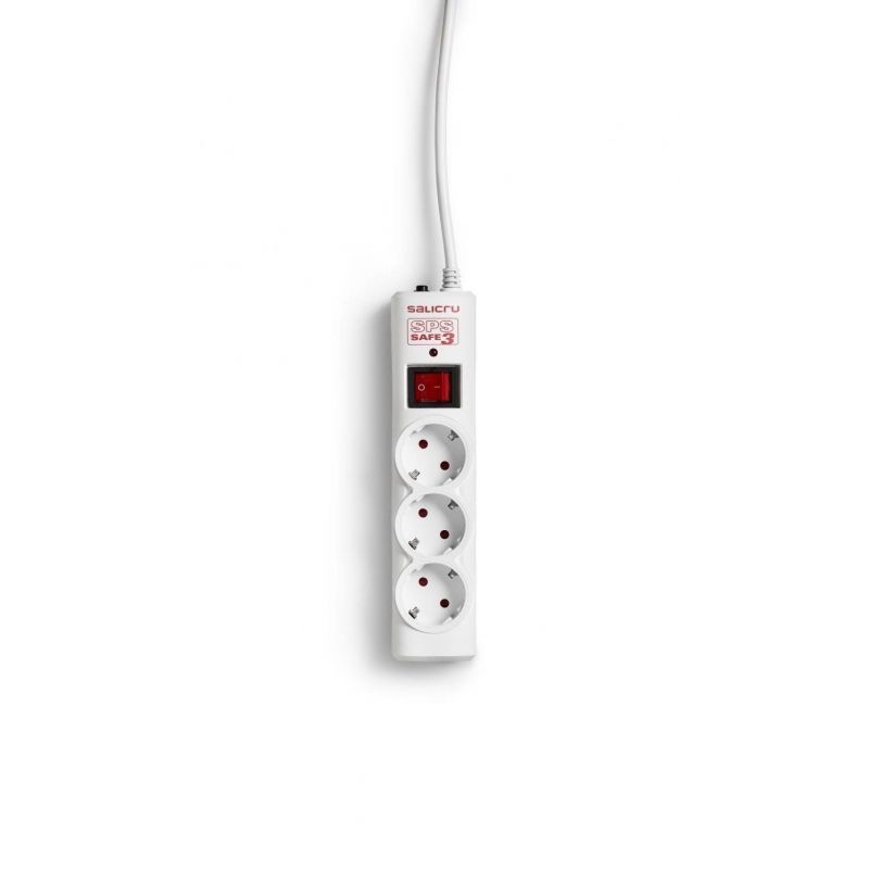 Regleta con interruptor Salicru SPS SAFE 3, 3 Tomas de corriente, Cable 1.5m, Blanca - Imagen 2