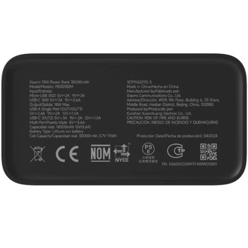 Powerbank 30000mAh Xiaomi 18W Powerbank, 18W, Negra - Imagen 2